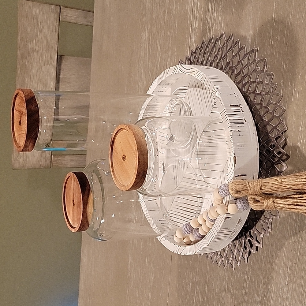 3 Glass Jars with Lids and Tassel